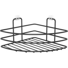 Twin Store® Kendiliğinden Yapışkanlı Montaj Gerektirmeyen Tek Katlı Banyo Askı Köşe Şampuanlık Siya