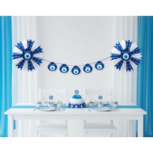 Dodomar Sünnet Için Nazar Boncuklu 2 Yelpazeli Dekor Süs Mavi Beyaz Konsept Parti Süslemesi