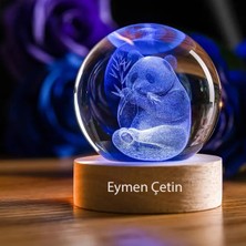 Keyfim Shop Isme Özel Büyük Boy Renkli Işıklı Ahşap Kaideli Panda Temalı Cam Küre 8cm