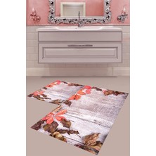 Mabeba Tekstil Dijital Baskı Yıkanabilir Kaymaz Taban Modern Banyo Paspası