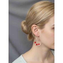 LuArte Kadın Kırmızı Gerçek Kurutulmuş Çiçekli Şeffaf Reçine Küpe - El Yapımı Bohem Takı