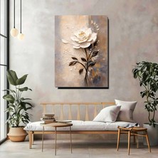 Artprinta Beyaz Çiçek Kanvas Tablo – Modern Soyut Floral Duvar Dekoru