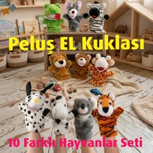 Direkstoktan Peluş El Kuklası Seti 3D El Kuklası - 10 Adet Hayvanlar - Set Of 10 Plush Animal Hand Puppets