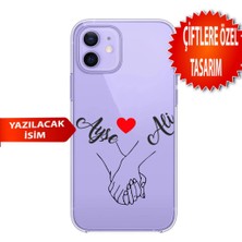 3gen Case Iphone 12-Iphone 12 Pro Uyumlu Çiftler Için Isim Eklenen El Ele Aşk Kalp Desenli Şeffaf Silikon Kılıf Elele