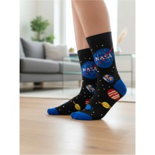 Aksu Çorap Unisex Lacivert Nasa Gezegenler Desenli Renkli Soket Çorap