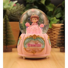 Keyfim Shop Prenses Temalı Büyük Boy Püskürtmeli Işıklı ve Müzikli Kar Küresi (Pembe)