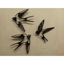 Talaşoğlu 3D Tasarım 3'lü Kırlangıç Duvar Dekoru Seti - Siyah Pet-G Modern Tablo Aksesuar