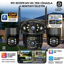 MyScope My-01 12MP 4 Lens Wifi Güvenlik Kamerası | 4 Ekran Izleme, Ptz Hareketli Kamera, Renkli Gece Görüşü, Siren Alarm, Hieasy Uygulama Destekli Dış Mekan Ip Kamera