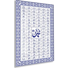 Muhammed (Sav) ve Esmaül Hüsna Cam Tablo – Mavi Beyaz Islami Duvar Dekoru - PEONYDINI138
