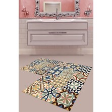 Mabeba Tekstil Dijital Baskı Yıkanabilir Kaymaz Taban Modern Banyo Paspası