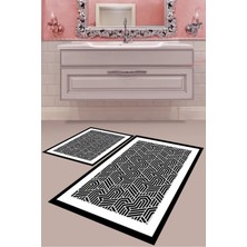 Mabeba Tekstil Dijital Baskı Yıkanabilir Kaymaz Taban Modern Banyo Paspası