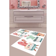 Mabeba Tekstil Dijital Baskı Yıkanabilir Kaymaz Taban Modern Banyo Paspası