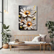 Artprinta 3D Beyaz Papatya Kanvas Tablo – Modern ve Şık Floral Duvar Dekoru