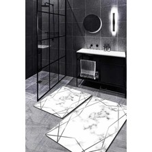 Mabeba Tekstil Gümüş Dama Çizgili Mermer Desenli 2'li Takımı