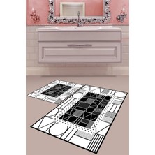 Mabeba Tekstil Dijital Baskı Yıkanabilir Kaymaz Taban Modern Banyo Paspası