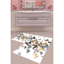 Mabeba Tekstil Dijital Baskı Yıkanabilir Kaymaz Taban Modern Banyo Paspası