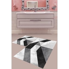 Mabeba Tekstil Dijital Baskı Yıkanabilir Kaymaz Taban Modern Banyo Paspası