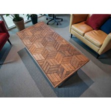 Mirrorss Geometrik Orta Sehpa Ceviz Renk  3D Görünüm Ofis Salon Çay Kahve Sehpası Marküteri Tasarım 120 x 56