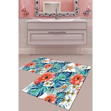 Mabeba Tekstil Dijital Baskı Yıkanabilir Kaymaz Taban Modern Banyo Paspası