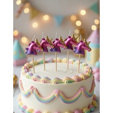 Dodomar Unicorn Figürlü Mum Asetatlı 5 Parça 3 cm Doğum Günü Süsü