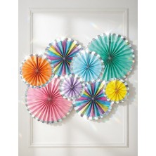 Dodomar Kağıt Yelpaze Makaron Renkli Hologramlı 8 Parça Parti Süs Seti