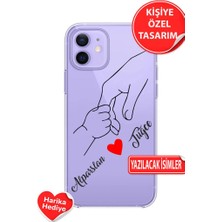 3gen Case Iphone 12-Iphone 12 Pro Uyumlu Çiftler Için Isim Eklenen El Ele Aşk Kalp Desenli Şeffaf Silikon Kılıf Annebebek