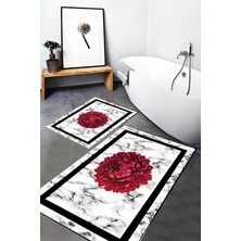 Mabeba Tekstil Dijital Baskı Yıkanabilir Kaymaz Taban Modern Banyo Paspası