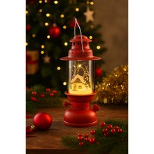 Dodomar Yılbaşı Ledli Fener (14 Cm) - Kırmızı Işık Gaz Lambası Desenli Dekoratif Masa ve Ağaç Süsü