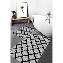 Mabeba Tekstil Lidya Desenli Yıkanabilir Kaymaz Taban 2 Li Banyo Halısı Banyo Paspası