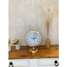 Twin Store Gold Metal Çini Desenli Roma Rakamlı Masa Saati