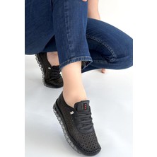 Erbilden Otja Siyah Deri Lazerli Bağcıklı Spor Ayakkabı