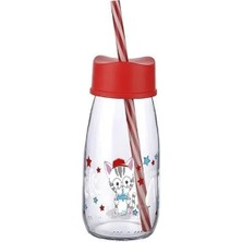 EkoAlışverişDünyam Pipetli Su ve Süt Şişesi Cam 250 ml - Kırmızı