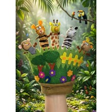 Direkstoktan Eldivenli Parmak Kukla 5li Orman Hayvanları / Ahşap Başlı Eldiven Parmak Kuklası Eğitici Oyuncak