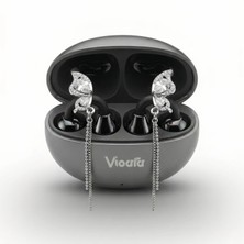 Charmlı Klips Kablosuz Kulaklık - 2 Kelebek Kanatlı Bluetooth 5.4 Aksesuar Kulaklık, 30 Saat Pil