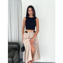 Boom Bester Yüksek Bel Bağcıklı Poplin Maxi Etek – Premium Dökümlü Uzun Etek