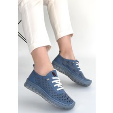 Erbilden Otja Mavi Deri Lazerli Bağcıklı Spor Ayakkabı