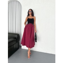 Boom Bester Yüksek Bel Bağcıklı Poplin Maxi Etek – Premium Dökümlü Uzun Etek
