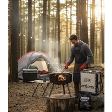 As Kamp Mangal Barbekü Ateş Kutusu Set(Mangal Kömürü, Maşa, Eldiven, Önlük) Taşıma Çantalı