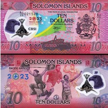 3Alp Koleksiyon Solomon Adaları 10 Dolar Hatıra Polymer 2023, P#39, Çil, Eski Yabancı Kağıt Para