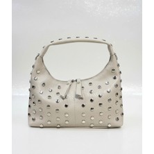 Kadın Ekru Stella Rock Zımbalı Omuz ve Çapraz Çanta – Uzun Askılı