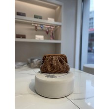 Kadın Taba Süet Taşlı Şık Tek Ebat Orta Boy El, Omuz ve Çapraz Çanta