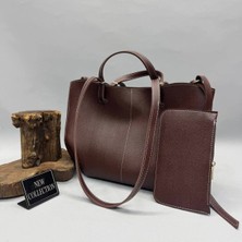 Kadın Acı Kahve Suni Deri Cüzdanlı El Kol Çantası