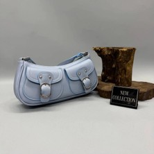 Kadın Mavi Önden Kemer Cepli Baget El Omuz Çantası