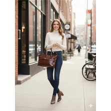 Kadın Kahverengi Kemer Detaylı Vegan Deri Büyük Boy Kol ve Omuz Çantası