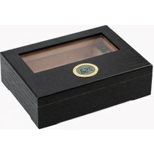 Falconetti Sedir Ağacı Siyah Camlı Kısa Humidor Puro Kutusu RD67SY