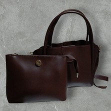 Kadın Acı Kahve Kol ve Omuz Askılı Makyaj Çantalı Tek Gözlü Çanta