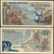 3Alp Koleksiyon Endonezya 2.5 Rupi 1961, P#79, Çil, Eski Yabancı Kağıt Para