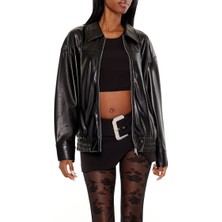 F21 Suni Deri Bomber Ceket