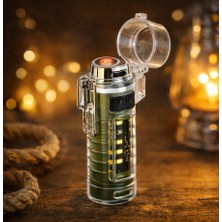 5'i 1 Arada Şarjlı El Feneri & Rüzgar Geçirmez Plazma Çakmak - Darbeye Dayanıklı Transparan Gövde