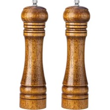 Nurcamp Ahşap Baharat Tuz Öğütücü Değirmen Tuzluk Baharatlık 21 cm 2'li Set Kahverengi
